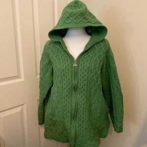 Aran Crafts Teal Cable Knit Wool Cardigan